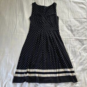 Lands' End Navy Blue White Polka Dot Sleeveless Summer Dress | Size S (6-8)